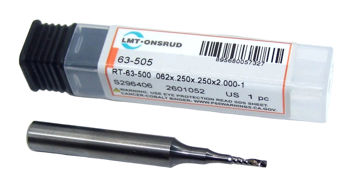 63-505 Onsrud 1/16" Carbide 1 Flute Router for Acrylic .0625" Diameter .250" Flute 2.00" Length .250" Shank