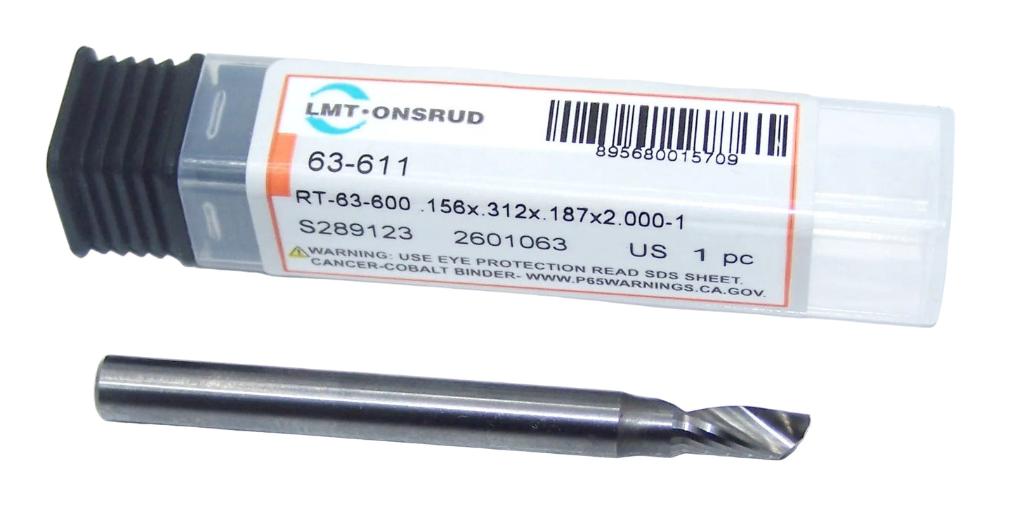 63-611 Onsrud 5/32" Carbide 1 Flute Router for Alunimum .1562" Diameter .3125" Flute 2.00" Length .1875" Shank