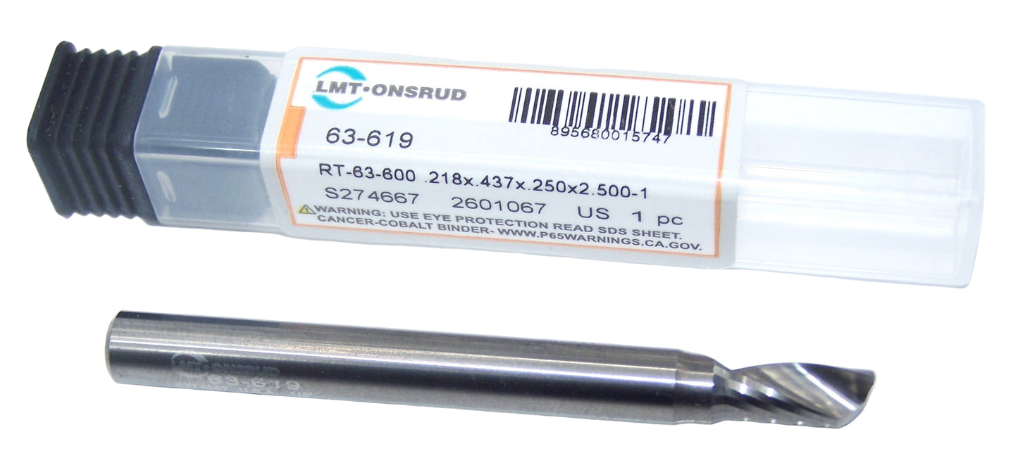 63-619 Onsrud 7/32" Carbide 1 Flute Router for Aluminum .2188" Diameter .4375" Flute 2.50" Length .250" Shank