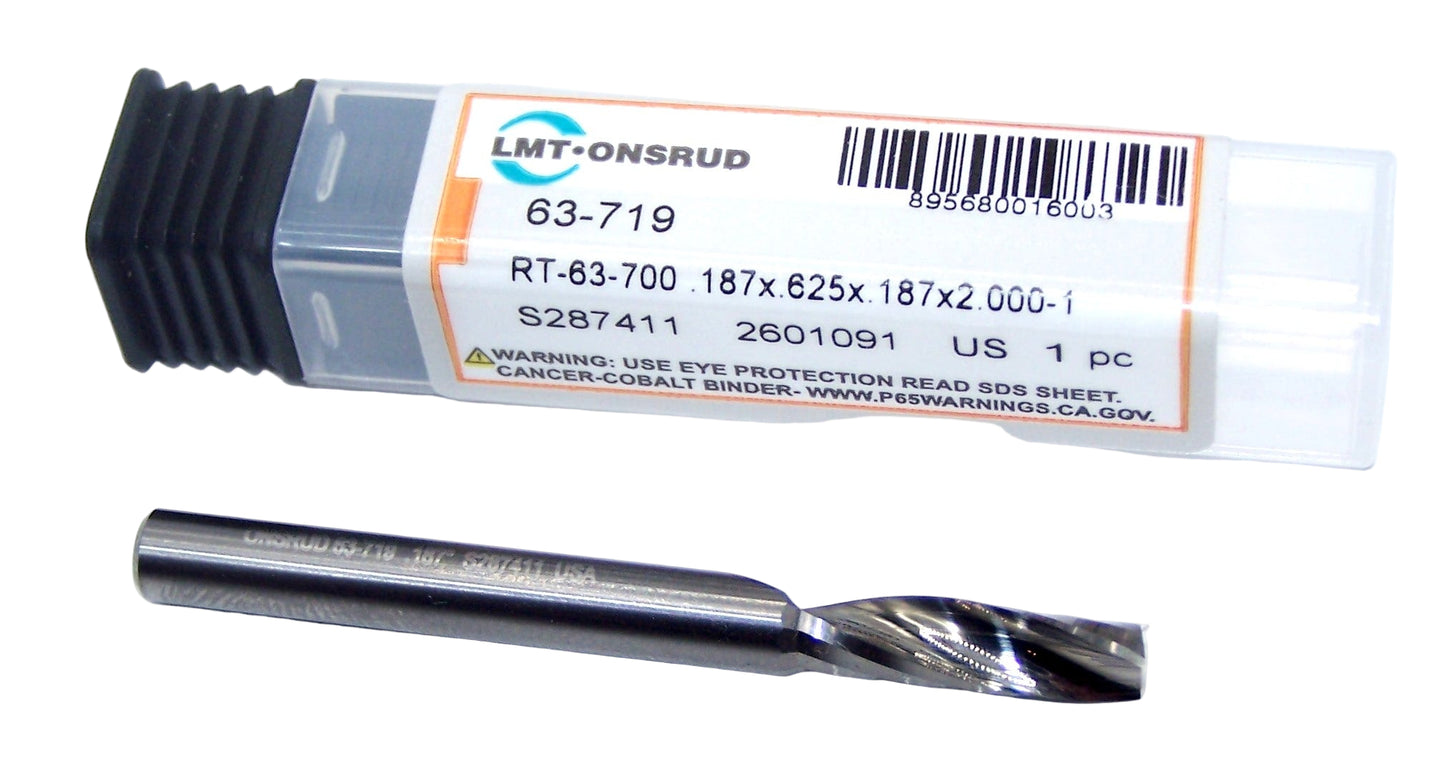 63-719 Onsrud 3/16" Carbide 1 Flute Upcut Router .1875" Diameter .625" Flute 2.00" Shank .187" Shank