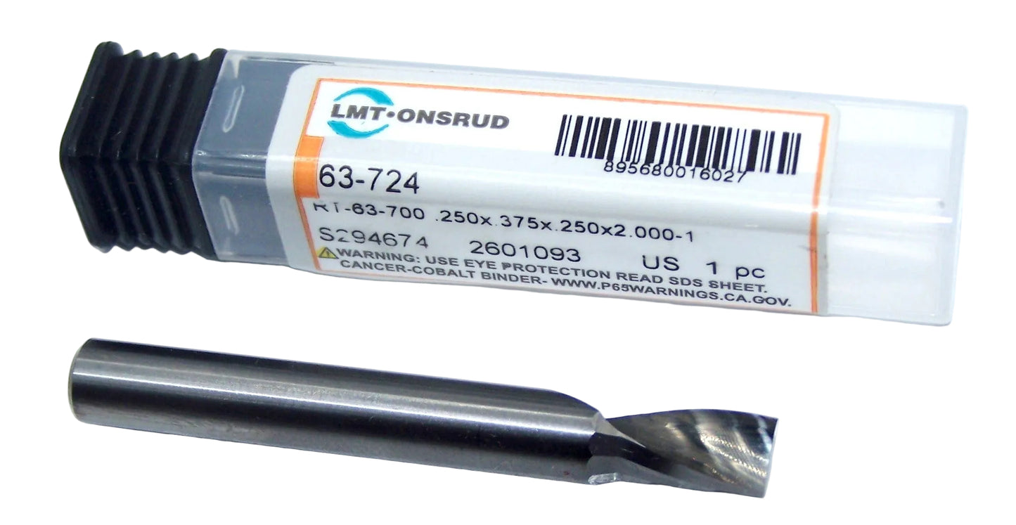 63-724 Onsrud 1/4" Carbide 1 Flute Router UpCut "O" Flute .250" Diameter .375" Flute 2.00" Length .250" Shank