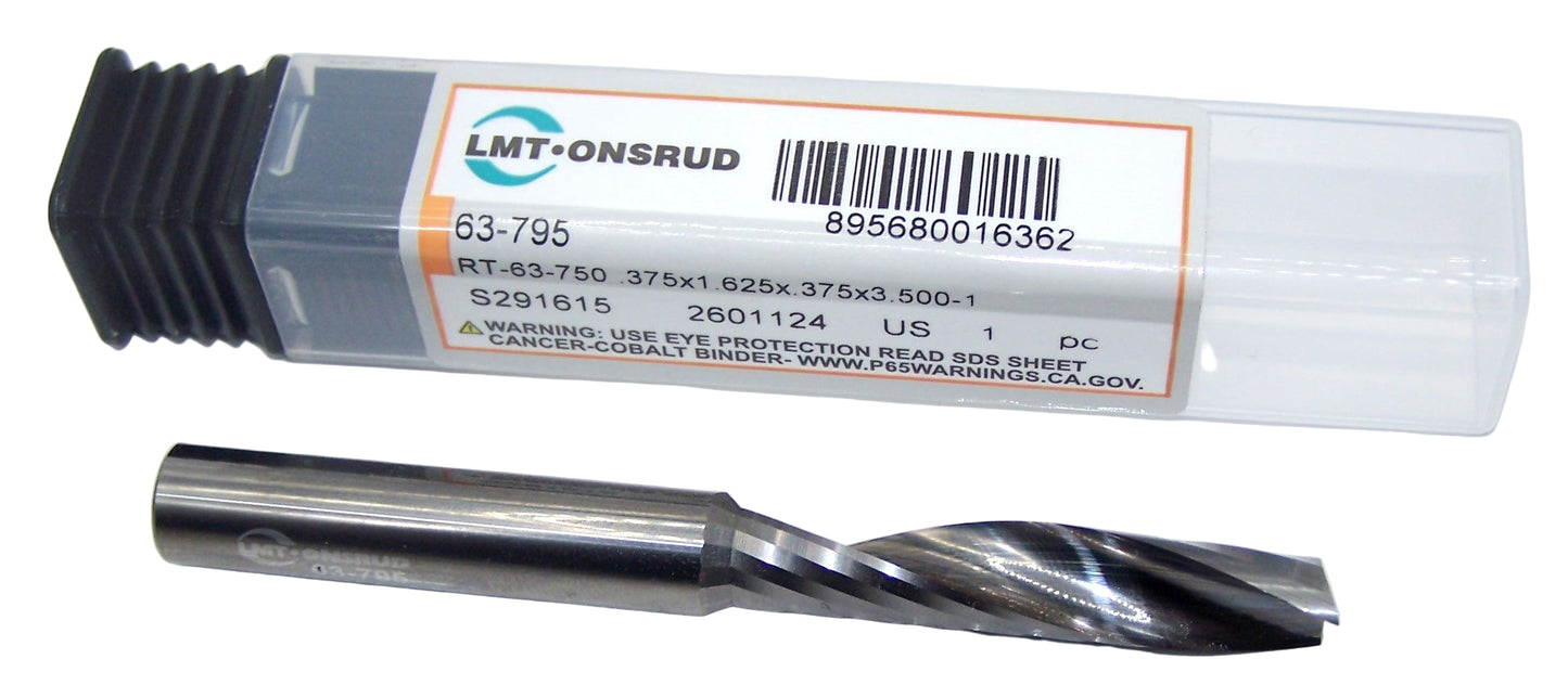 63-795 Onsrud 3/8" Carbide Upcut Router 1 Flute .375" Diameter 1.625" Flute 3.50 Length .500" Shank