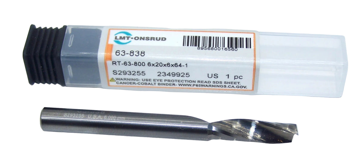 63-838 Onsrud 6.00mm Carbide 1 Flute Up Cut Router .236" Diameter .787" Flute 2.52" Length .236" Shank