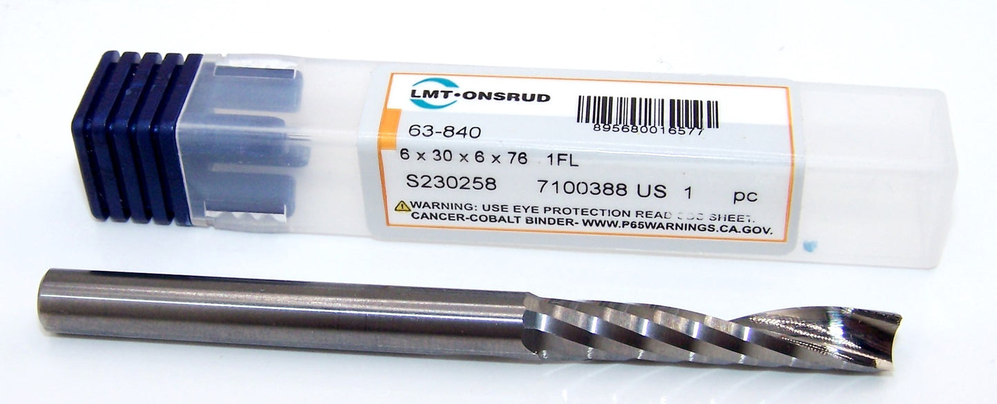 63-840 Onsrud 6.00mm Carbide 1 Flute Up Cut Router .236" Diameter 1.18" Flute 2.99" Length .236" Shank