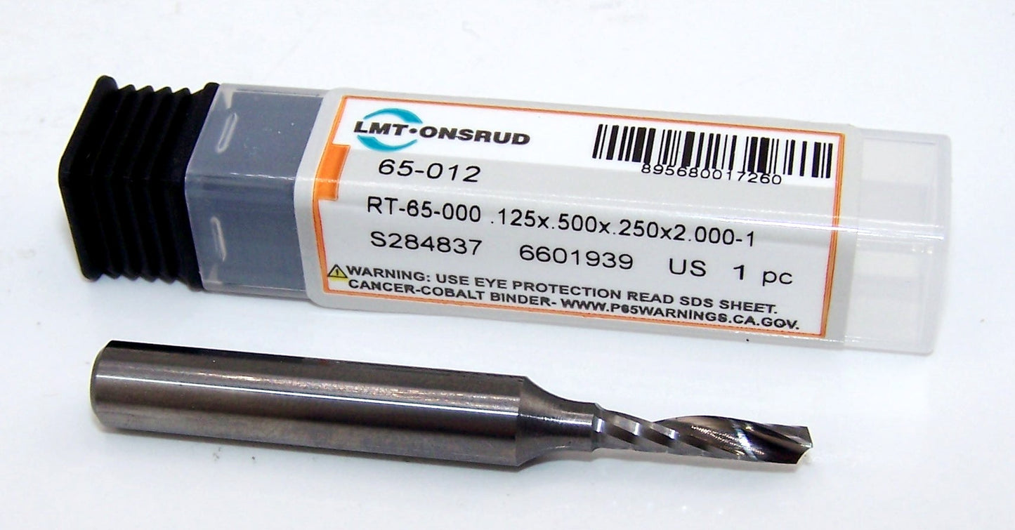 65-012 Onsrud 1/8" Carbide 1 Flute Router Upcut .125" Diameter  0.500" Flute 2.00" Length .250" Shank