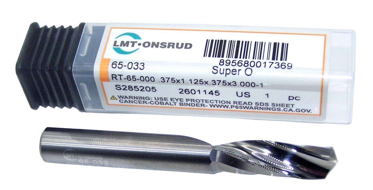 65-033 Onsrud 3/8" Carbide 1 Flute Upcut Router End Mill O Flute .375" Diameter 1.125" Flute 3.00" Length .375" Shank