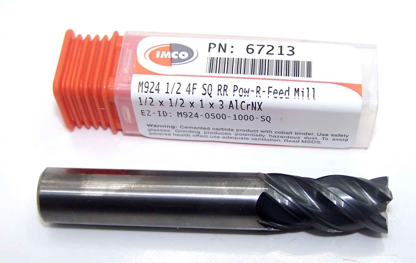 67213 IMCO 1/2" Carbide 4 Flute End Mill Square AlCrNX Coated .500" Diameter 1.00" Flute 3.00" Length .500" Shank  Pow-R Feed Mill
