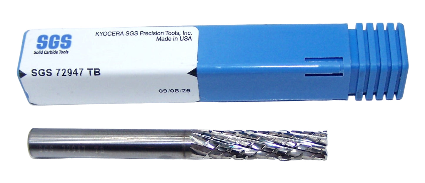 72947 TB Kyocera SGS 1/4" Carbide CFRP Router Square End TiB2 Coated 0.250" Diameter 1.00" Flute 2.50" Length 0.250" Shank