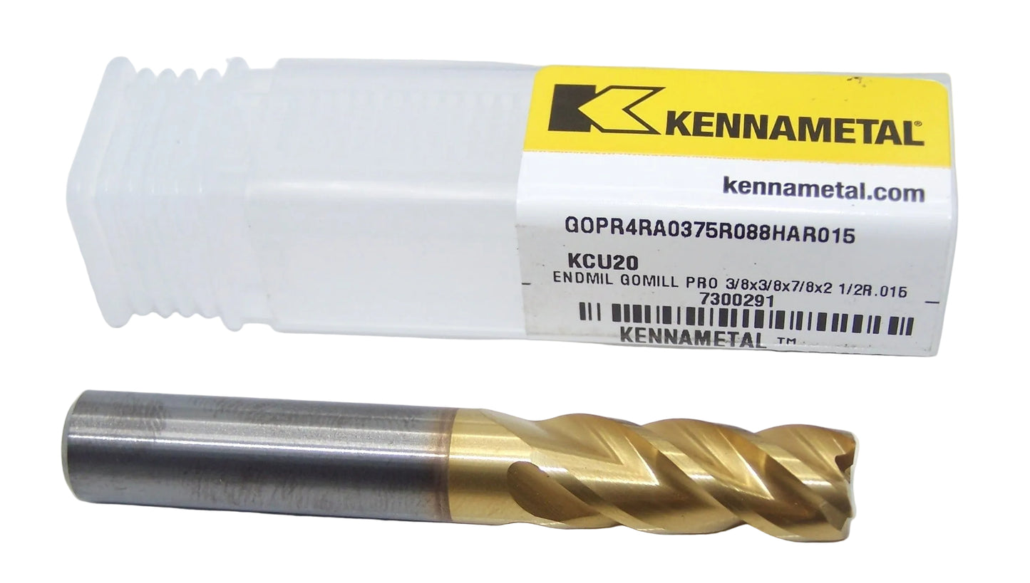 GOPR4RA0375R088HAR015 KCU20 Kennametal 3/8" Carbide 4 Flute End Mill .015 Radius .375" Diameter 0.875" Flute 2.5" Length .375" Shank GOmill™ PRO 7300291