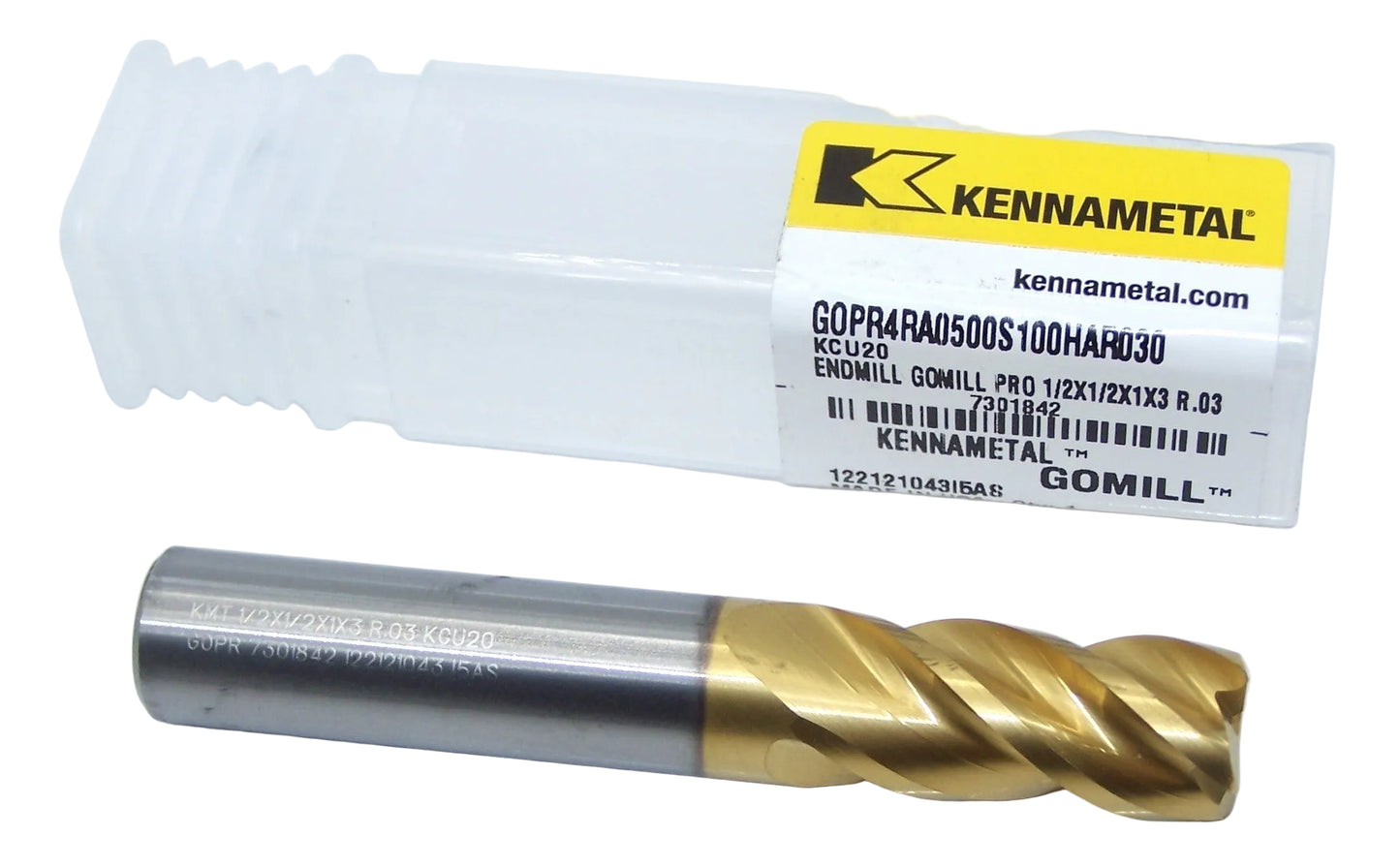 GOPR4RA0500S100HAR030 KCU20 Kennametal 1/2" Carbide 4 Flute End Mill .030 Radius .500" Diameter 1.00" Flute 3.0" Length .500" Shank GOmill™ PRO 7301842