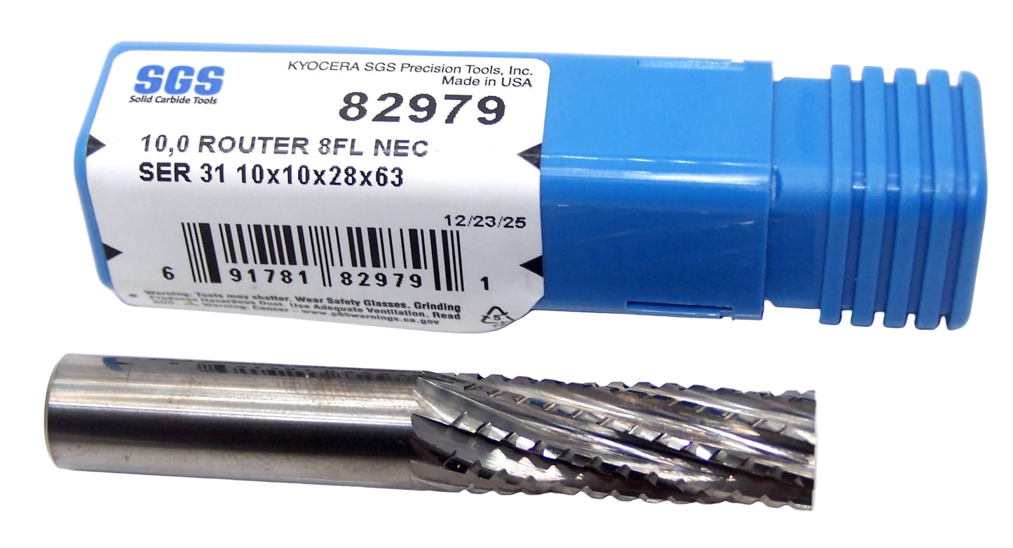 82979 Kyocera SGS 10.00mm Carbide CFRP Router Square End Bright 0.3937" Diameter 1.10" Flute 2.48" Length 0.3937" Shank