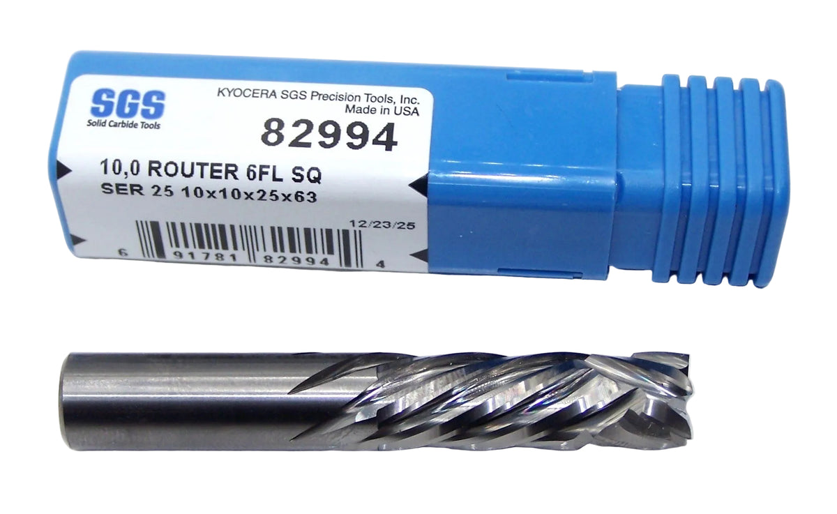 82994 Kyocera SGS 10.00mm Carbide Compression Router Square End Bright 0.3937" Diameter .984" Flute 2.48" Length 0.3937" Shank SER 25