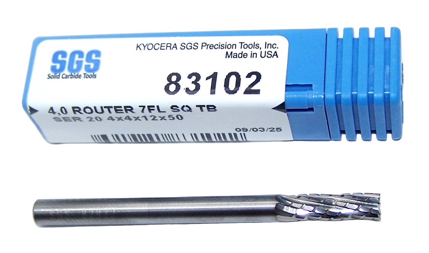 83102 Kyocera SGS 4.00mm Carbide CFRP Router Square End TiB2 Coated 0.1575" Diameter .472" Flute 1.97" Length 0.1575" Shank