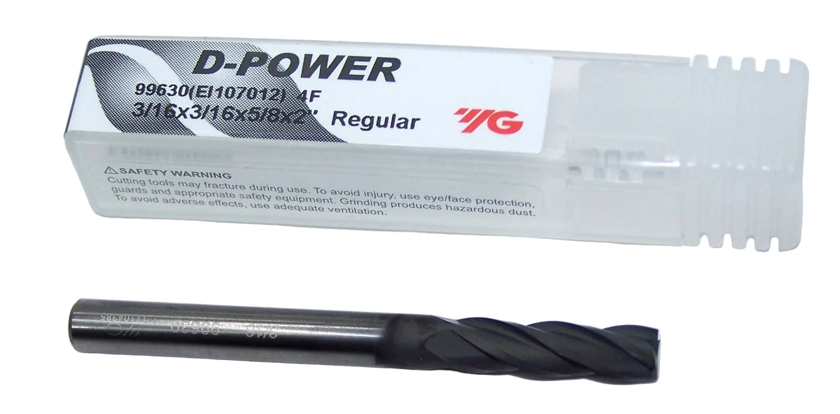 99630 YG1 3/16" Carbide 4 Flute End Mill SQ CVD Diamond Coated .1875" Diameter 0.625" Flute  2.00" Length .187" Shank D-Power
