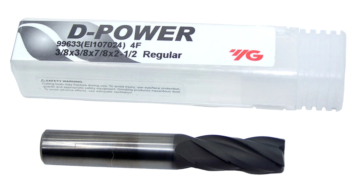 99633 YG1 3/8" Carbide 4 Flute End Mill SQ CVD Diamond Coated .375" Diameter 0.875" Flute  2.50" Length .375" Shank D-Power