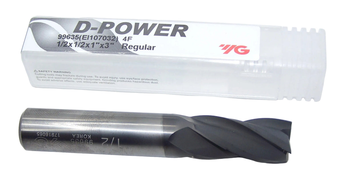 99635 YG1 1/2" Carbide 4 Flute End Mill SQ CVD Diamond Coated .500" Diameter 1.00" Flute  3.00" Length .500" Shank D-Power