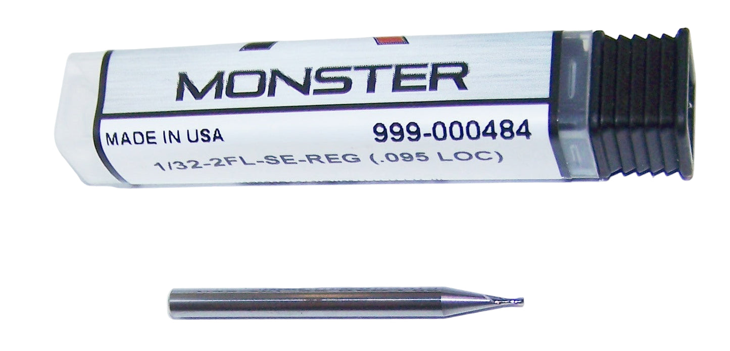 999-000484 Monster 1/32" Carbide 2 Flute End Mill 0.312" Diameter 0.095" Flute 1.50" Length 0.125" Shank Special Build