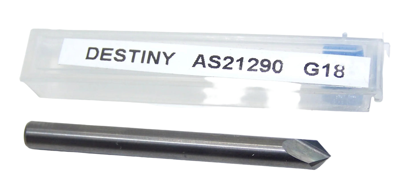 AS21290 Destiny Tool 90° Carbide Chamfer 2 Flute  .060" Tip .1875" Diameter 2.00" Length .1875" Shank