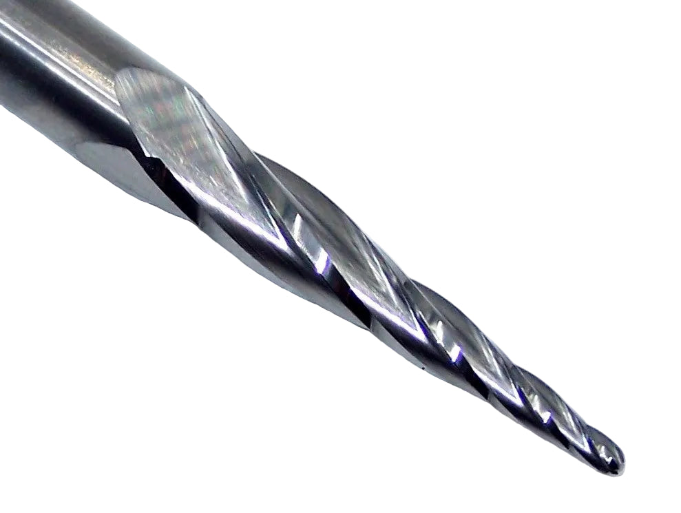 CM404-0625-100B Precise Bits 1/16" Carbide 4 Flute Tapered End Mill for Carving .0625" Diameter 1.00" Flute 2.50" Length .250" shank