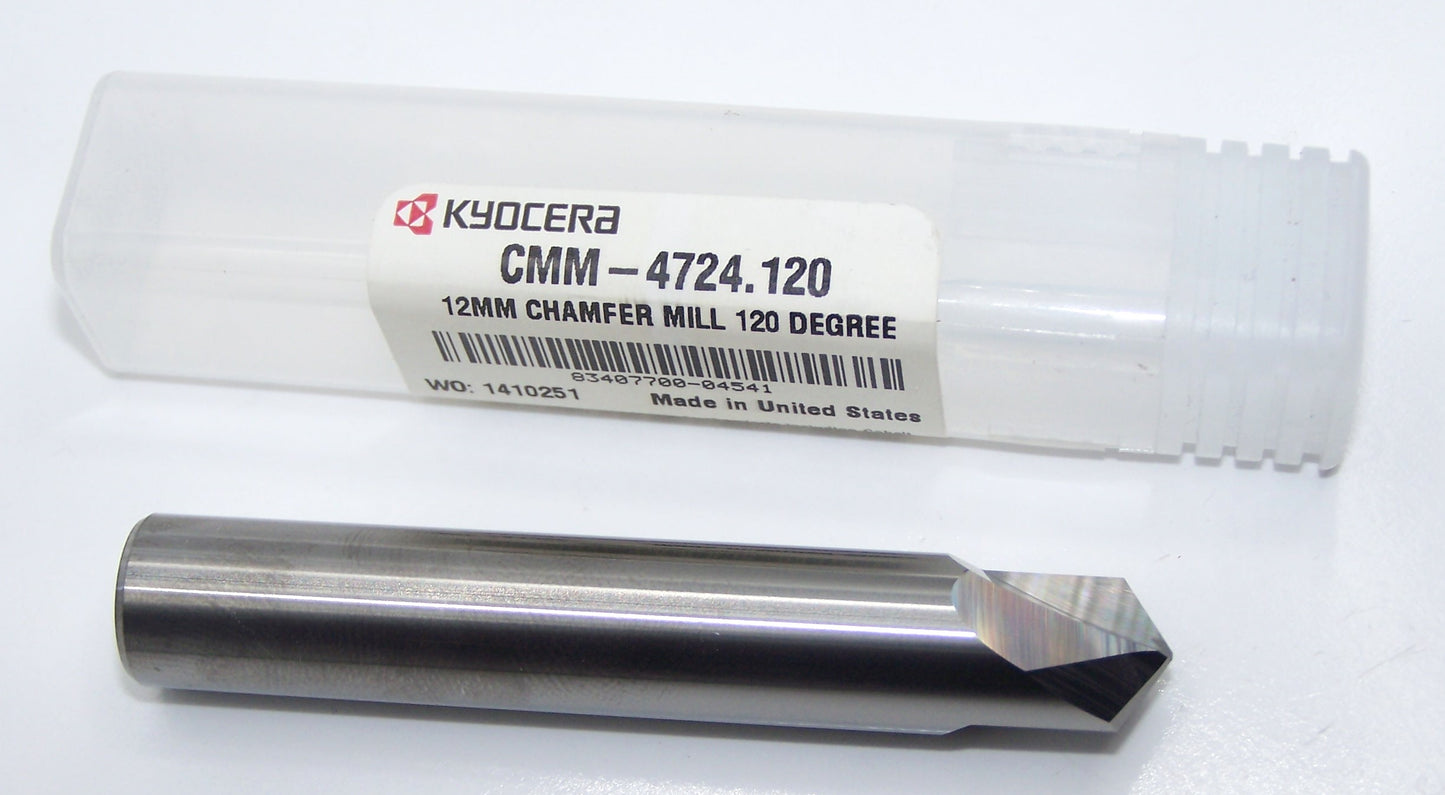 CMM-4724.120 Kyocera Microtools 120° 12mm Carbide Chamfer Mill Bright 0.4724" Diameter 0.134" Flute 2.76" Length 0.4724" Shank