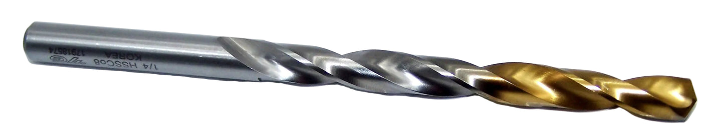 YG-1 D2GP185016 Gold-P HSS-Co8 Cobalt Jobber Drill Bit, 1/4" Dia, 135° Split Point, TiN Coated
