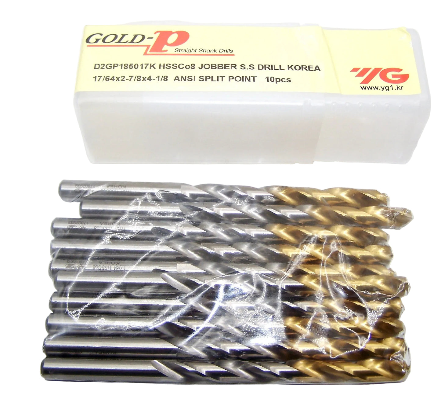YG-1 D2GP185017 Gold-P HSS-Co8 Cobalt Jobber Drill Bit, 17/64" Diameter, 135° Split Point, TiN Coated (pack of 10)