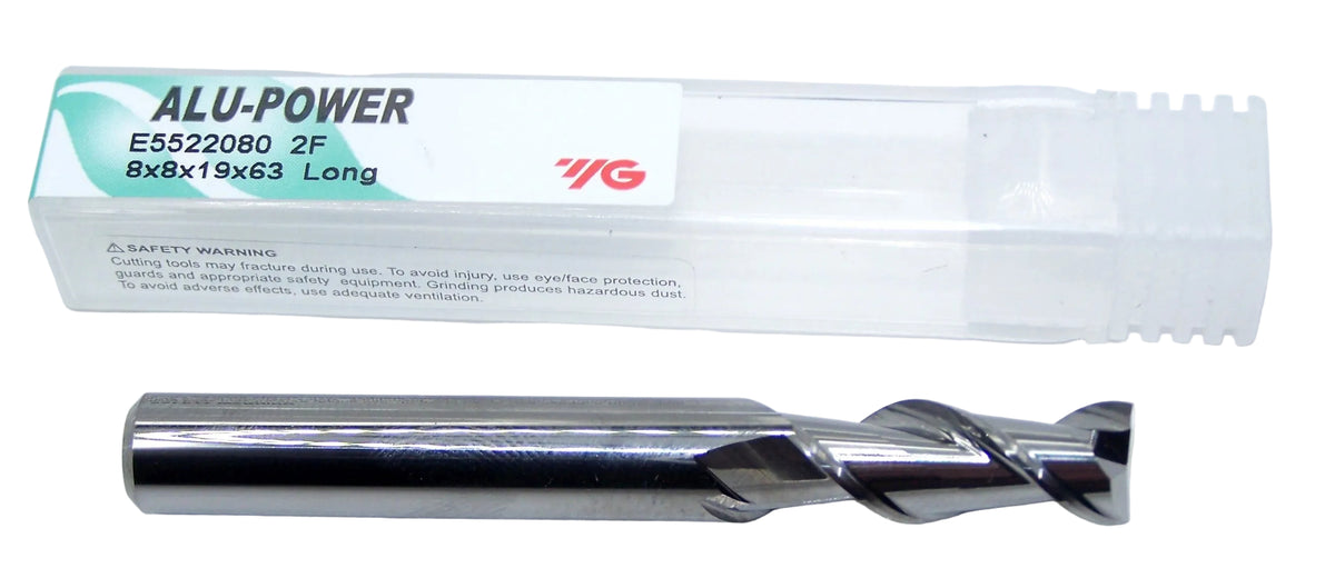 E5522080 YG1 8.00mm Carbide 2 Flute End Mill ALU-POWER SQ for Aluminum .315" Diameter .748" Flute 2.48" OAL .315" Shank