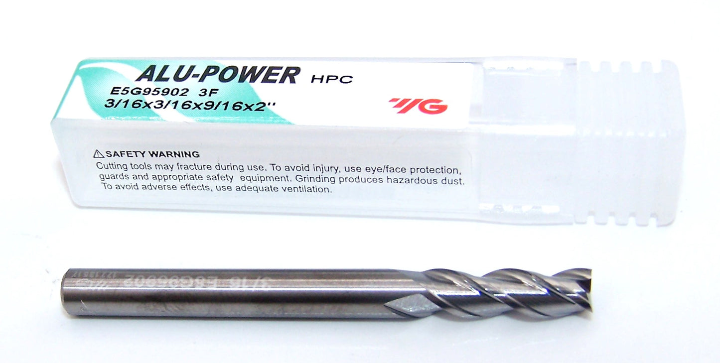 E5G95902 YG1 3/16" Carbide 3 Flute End Mill ALU-POWER HPC for Aluminum .1875" Diameter .5625" Flute 2.00" OAL .1875" Shank