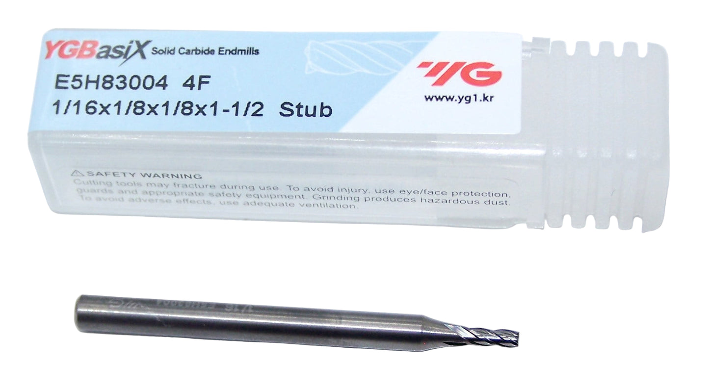 E5H83004 YG1  1/16" Carbide 4 Flute End Mill  .0625" Diameter .125" Flute 1.50" Length .125" Shank