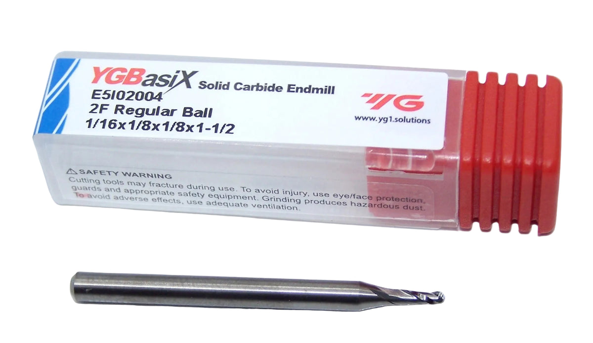 E5I02004 YG1  1/16" Carbide 2 Flute End Mill Ball End  .0625" Diameter .125" Flute 1.50" Length .125" Shank