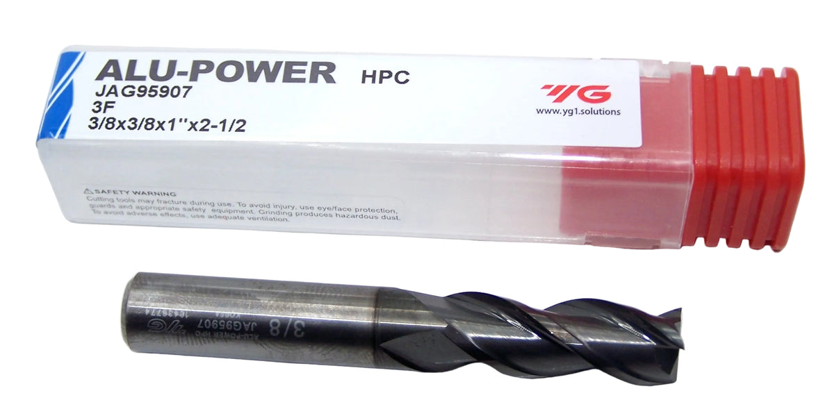JAG95907 YG1 3/8" Carbide 3 Flute End Mill ALU-POWER HPC SQ DLC COATED .375" Diameter 1.00" Flute 2.50" OAL .375" Shank