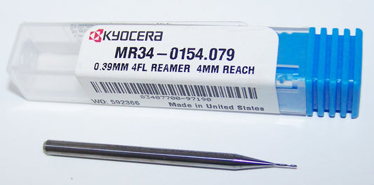 MR34-0154.079 Kyocera 0.39mm Carbide 4 Flute Reamer 0.0154" Diameter 0.079" Flute 2.00" Length 0.1181" Shank