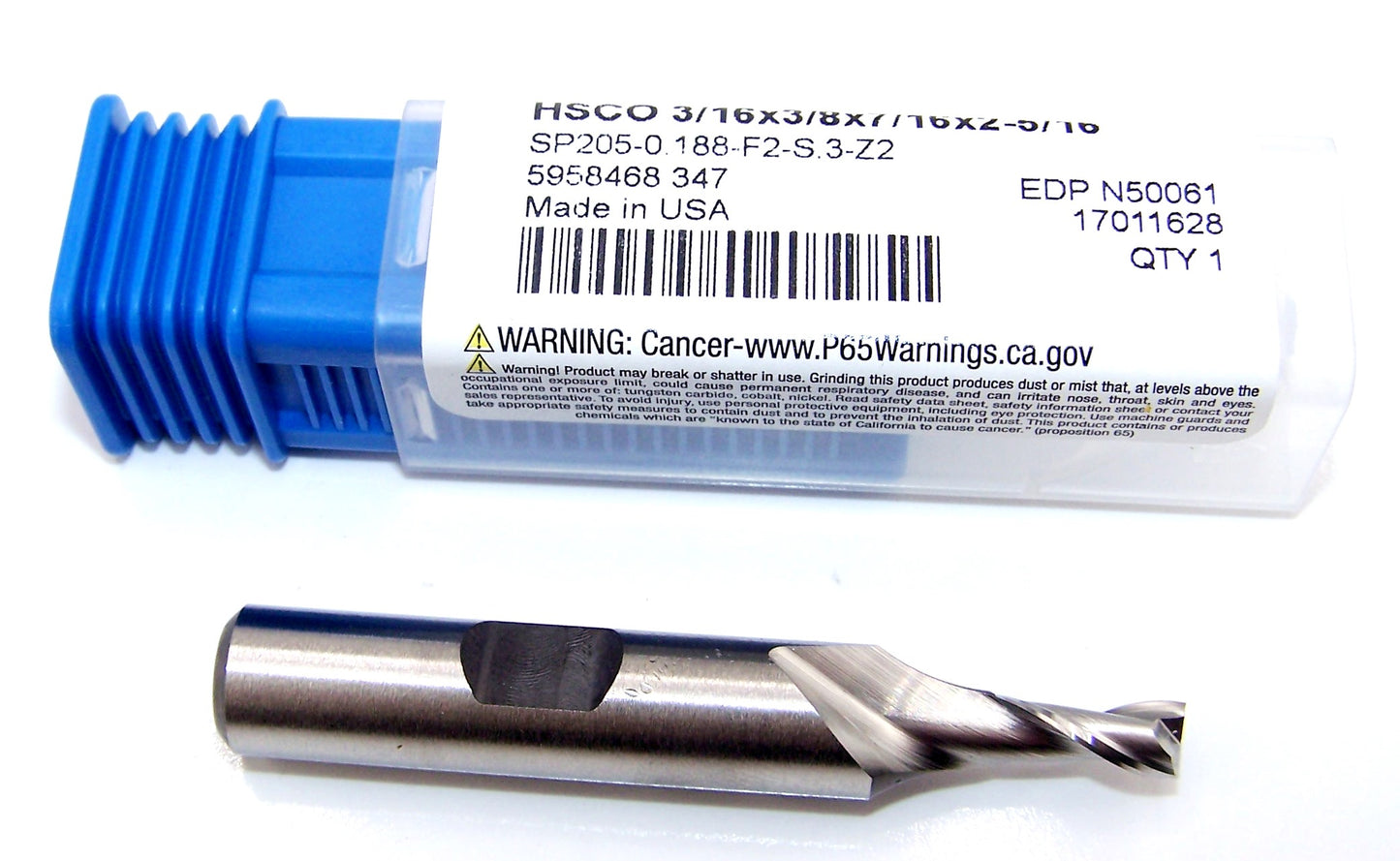 N50061 Niagara 3/16" Cobalt 2 Flute End Mill with Weldon .1875" Diameter .437" Flute 2.312" Length .375" Shank