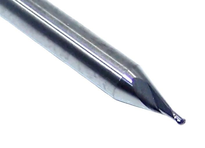 P2B00310S_1 Kyocera SGS .0310" Carbide 2 Flute End Mill Stub Flute Ball End 0.0310" Diameter .0465" Flute 1.50" Length .125" Shank
