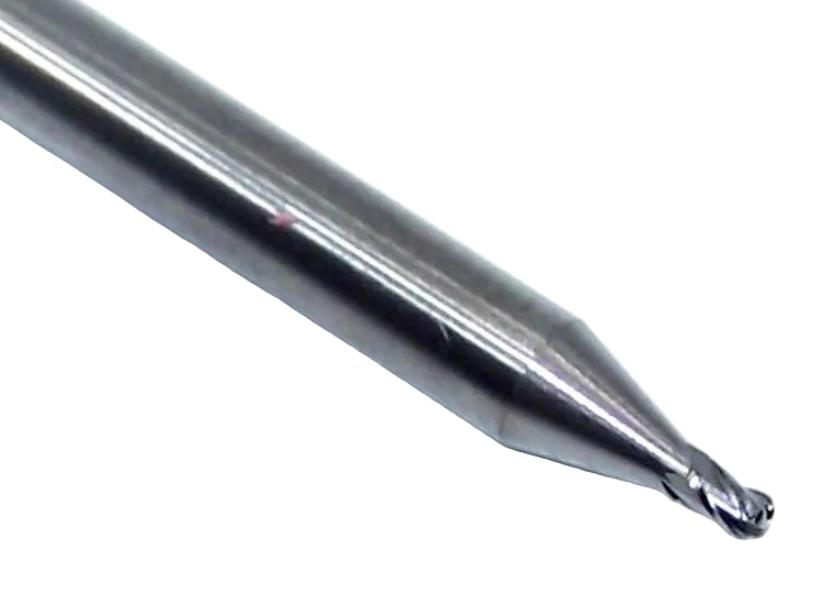 P4C00469S015_1 Kyocera SGS 3/64" Carbide 4 Flute End Mill .015" Radius End 0.0469" Diameter 0.070" Flute 1.50" Length .125" Shank