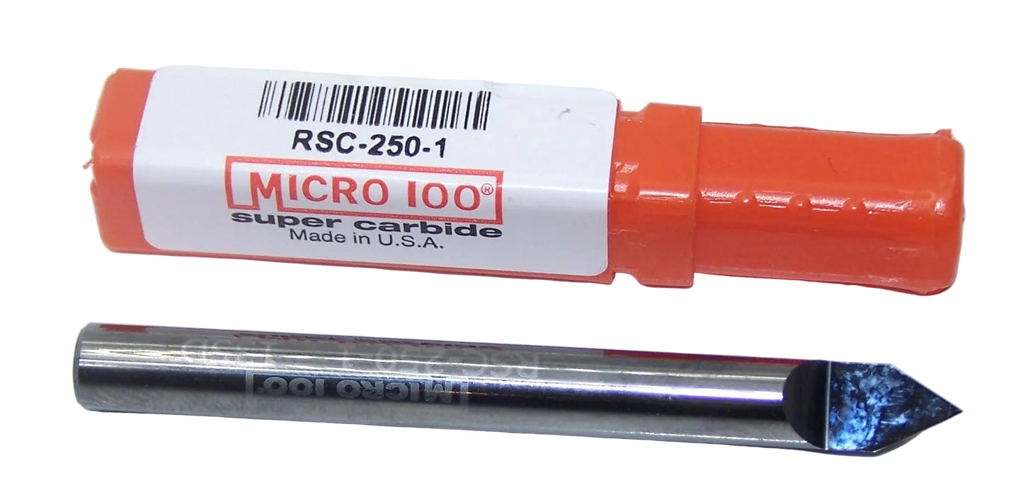 RSC-250-1 Micro100 1/4" Carbide Half Round Engraving Bit 60° Point 1 Flute .250" Diameter 2.50" Length .250" Shank