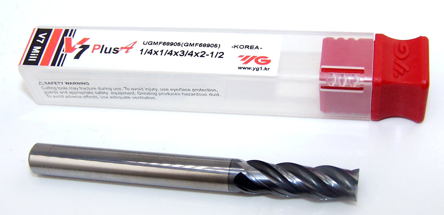 UGMF68905 YG1 1/4" Carbide 4 Flute End Mill Y Coating SQ .2500" Diameter .750" Flute 2.50" Length .250" Shank V7PLUSA