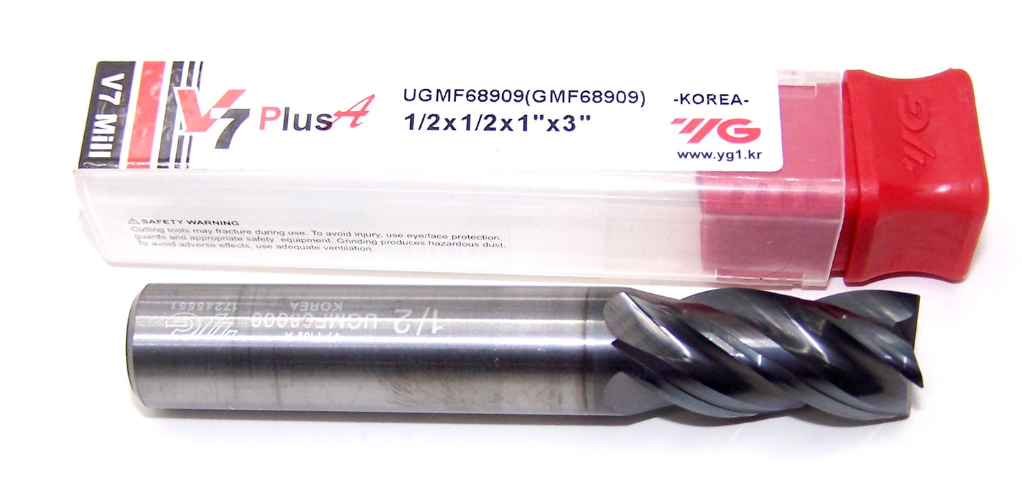 UGMF68909 YG1 1/2" Carbide 4 Flute End Mill Y Coating SQ .5000" Diameter 1.00" Flute 3.00" Length .500" Shank V7PLUSA