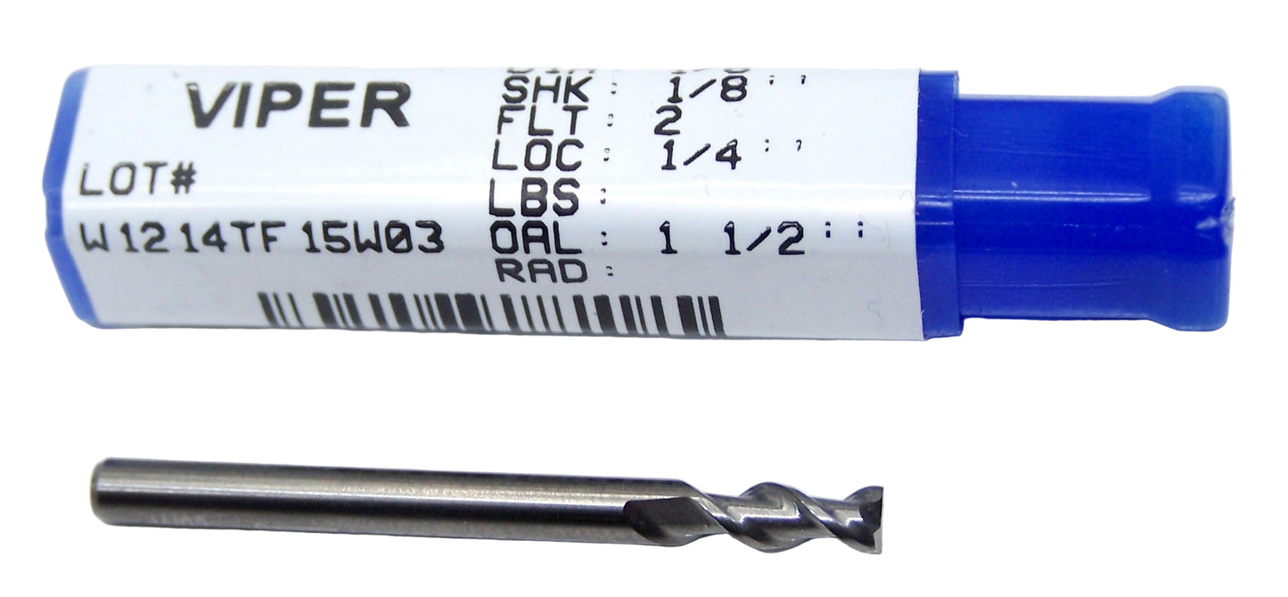 V20804 Destiny Tool 1/8" Carbide 2 Flute End Mill Viper SQ for Aluminum .125" Diameter .250" Flute 1.5" OAL