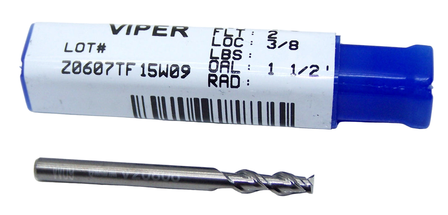 V20806 Destiny Tool 1/8" Carbide 2 Flute End Mill Viper SQ for Aluminum .125" Diameter .375" Flute 1.5" OAL .125" Shank