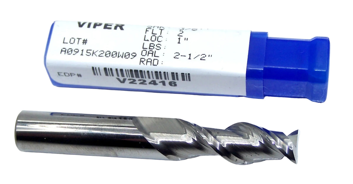 V22416 Destiny Tool 3/8" Carbide 2 Flute End Mill SQ for Aluminum .375" Diameter 1.00" Flute 2.50" OAL .375 Shank Viper
