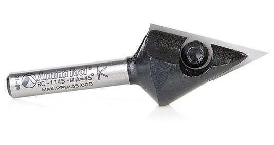 RC-1145 Amana Tool 45° V Groove Insert Router Bit .812" Diameter .984 Depth 2.312" Length .250" Shank