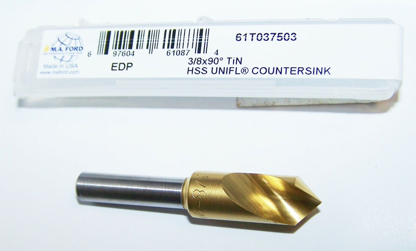 COUNTERSINK 90° POINT 1 FLUTE 3/8" DIA (.375") 1/4" SHANK HSS MAFORD 61T037503